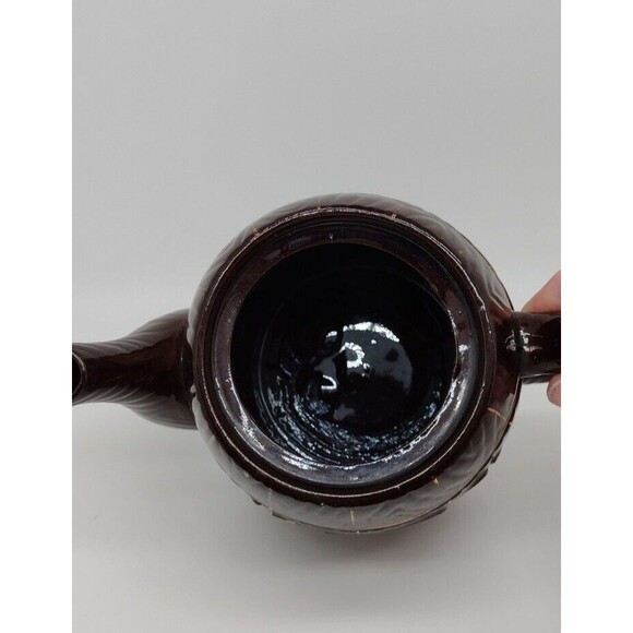 VTG 5" Barrel Teapot With 3 Mini Sipping Cups MCM Brown Gold Pottery Small Japan - Picture 6 of 11